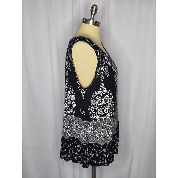 Women’s XL Boho Black Floral Peplum Tank Top Festival Cottagecore Rayon - Picture 4 of 8
